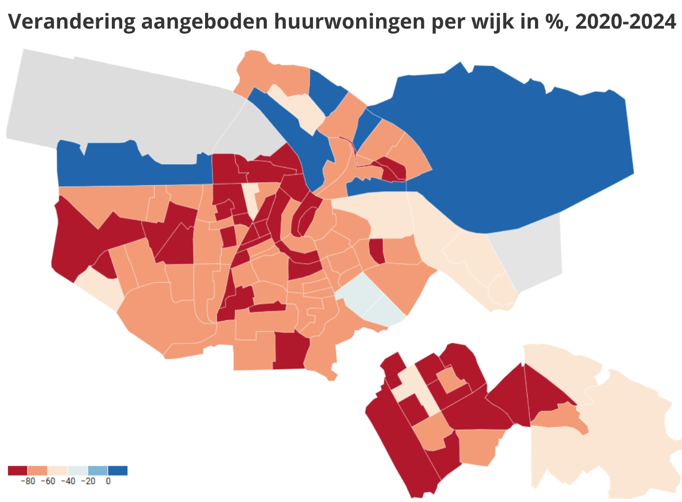 verandering aangeboden huurwoningen in amsterdam per wijk